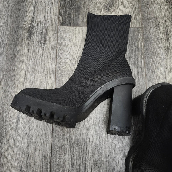 Zara women's chunky heeled boots size 39 8 black socks Y2K 90s - Picture 4 of 13